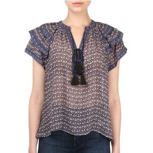 Ulla Johnson Freya 100% Silk Ruffle‎ Short Sleeve Blouse Size 4/Small